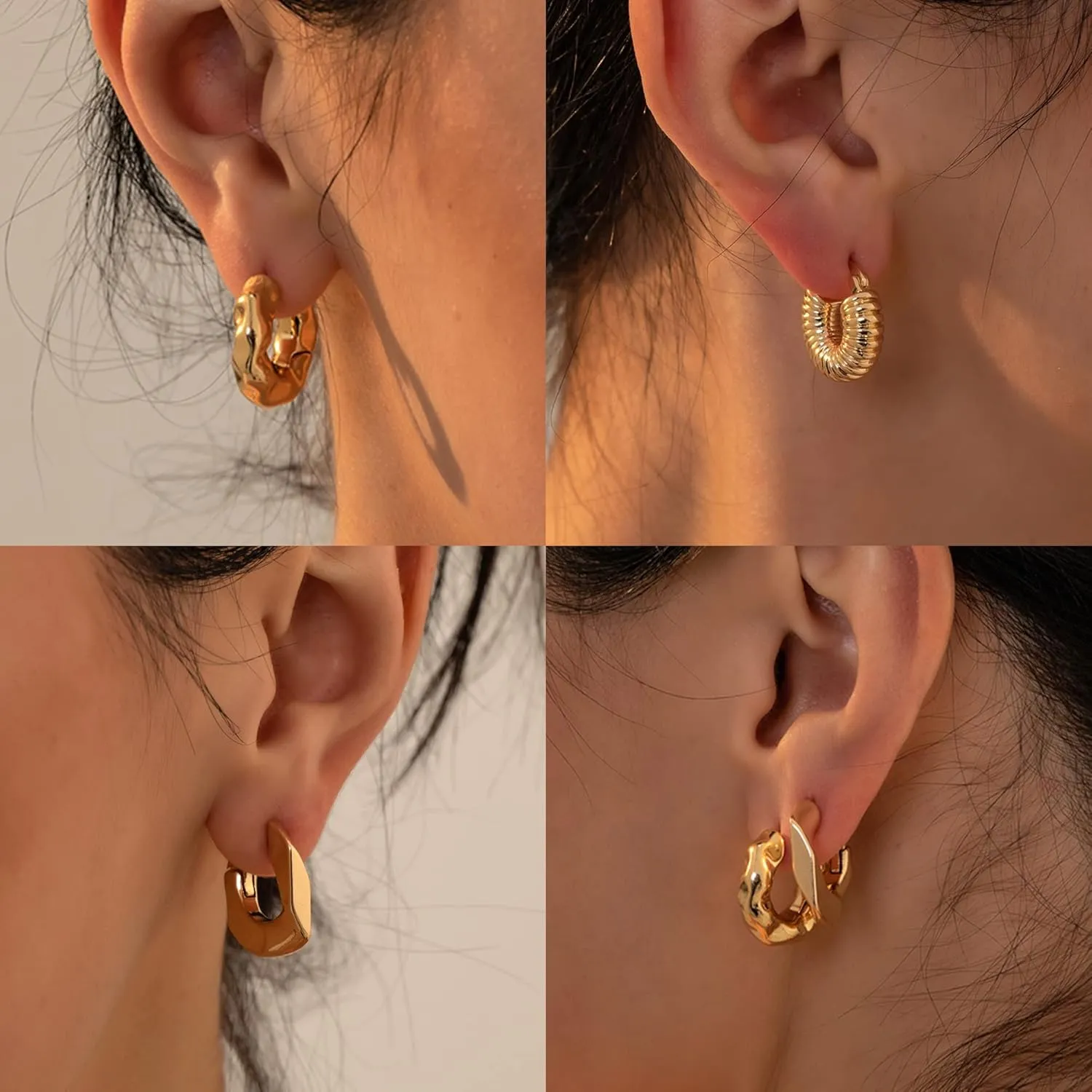 SLOONG 3 Pairs 14k Gold Plated Ball U Shape Pin Y2K Style Chunky Earring Link Chain Chunky Circle Hoop Earrings Paperclip Link Chain Jewelry Drop Dangle Earrings set for women