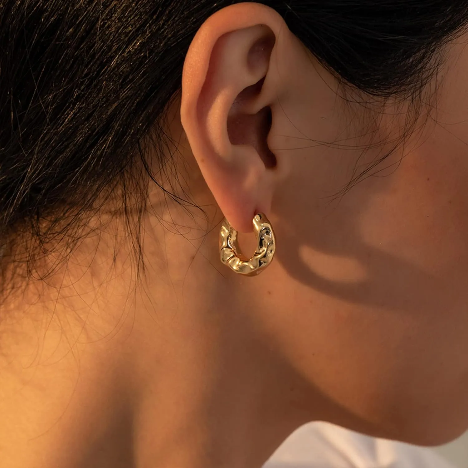 SLOONG 3 Pairs 14k Gold Plated Ball U Shape Pin Y2K Style Chunky Earring Link Chain Chunky Circle Hoop Earrings Paperclip Link Chain Jewelry Drop Dangle Earrings set for women