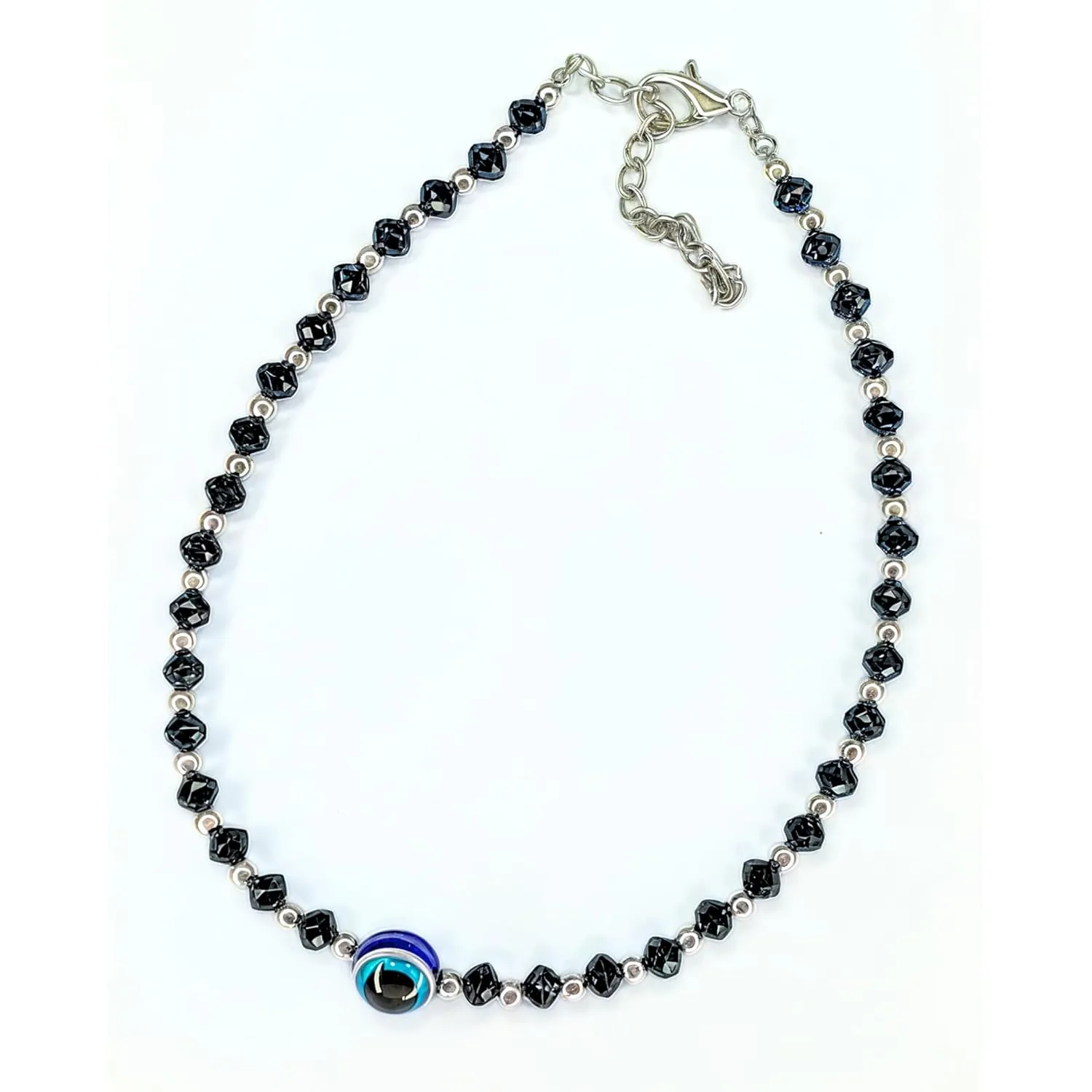 Small Bead Waterproof Anklets for Women Beach Foot Handcrafted Ankle Bracelet Cute Colorful Friendship Beaded Anklets 9 inches. (Black - Silver)