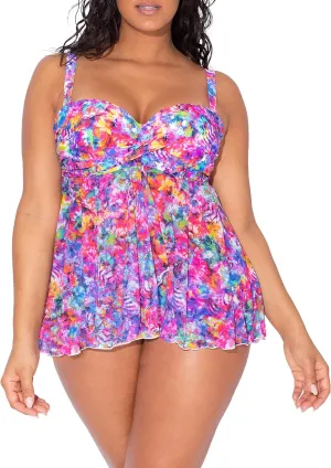 Smart & Sexy Women's Plus-Size Swimwear Top  Twist Bandeau Tankini with Built-in Support