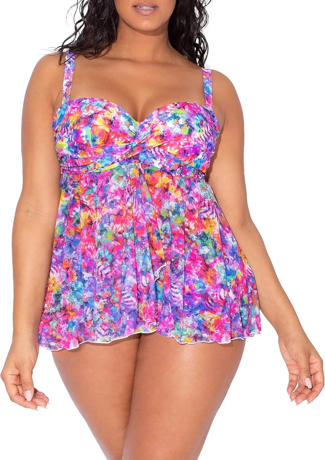 Smart & Sexy Women's Plus-Size Swimwear Top  Twist Bandeau Tankini with Built-in Support