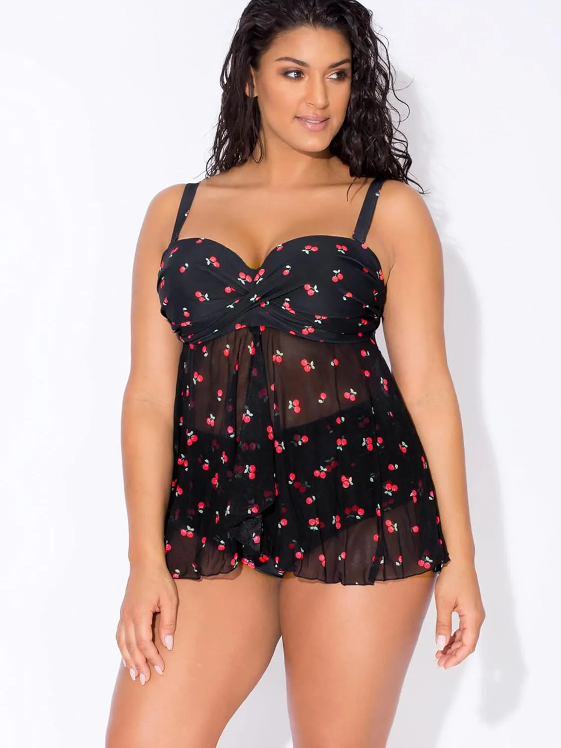 Smart & Sexy Women's Plus-Size Swimwear Top  Twist Bandeau Tankini with Built-in Support