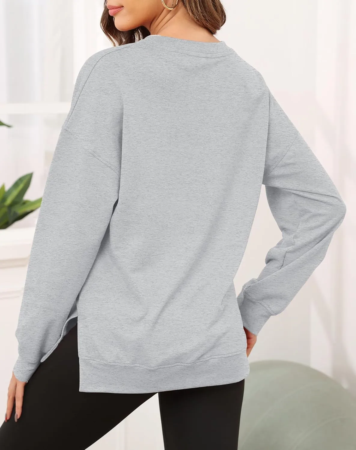 Smile Fish Women's Crewneck Sweatshirt Long Sleeve Side Split Tunic Tops Relaxed Fit Fall Shirts