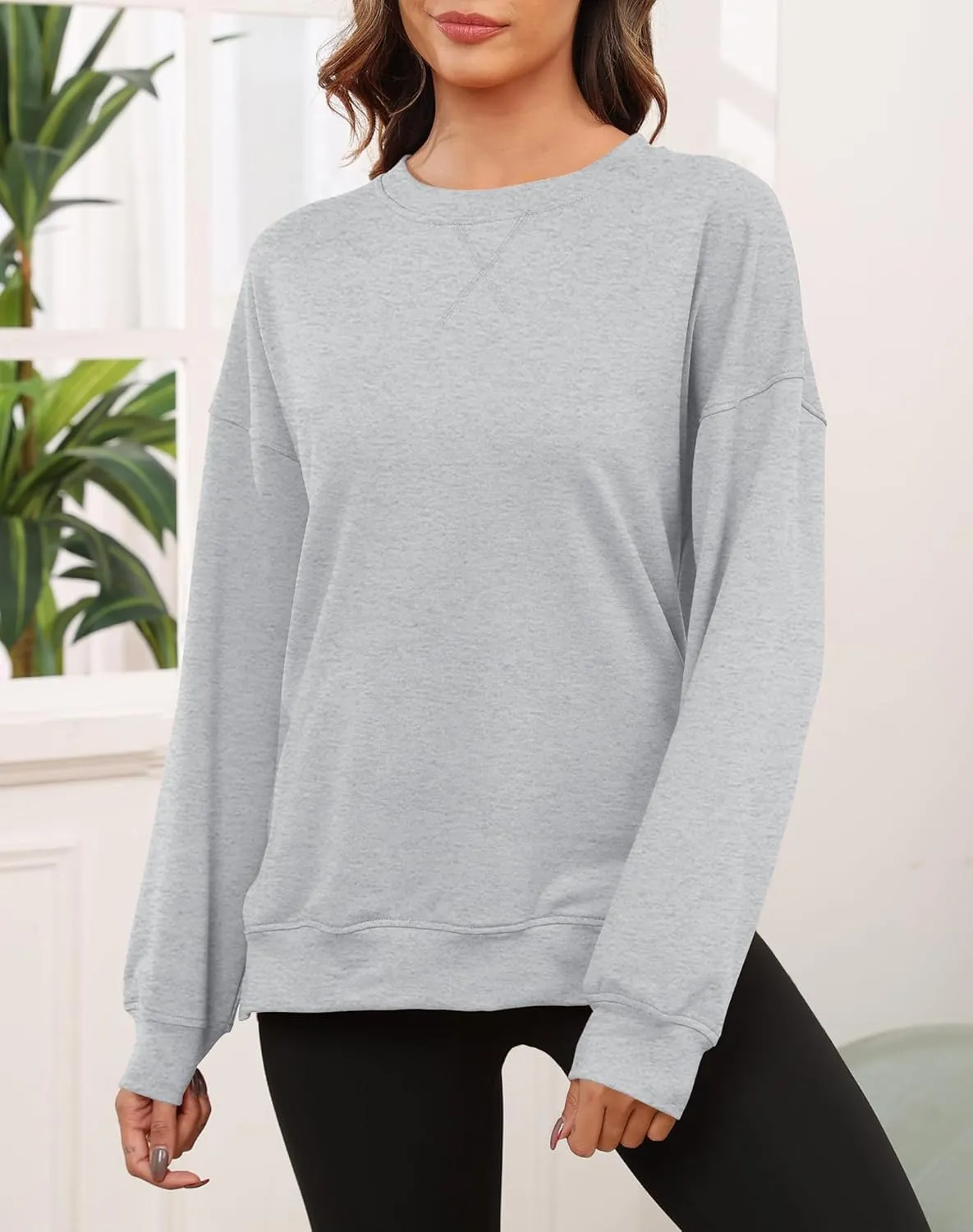 Smile Fish Women's Crewneck Sweatshirt Long Sleeve Side Split Tunic Tops Relaxed Fit Fall Shirts
