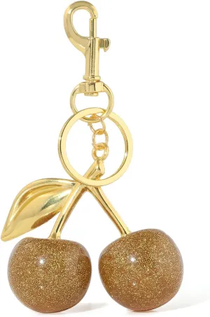 SONGCHANGJEWELRY Golden Cherry Keychain Charm Pendant - Hanging Cherry Decoration - Made of Resin Alloy Material - Cute Pendant with Unique Charm