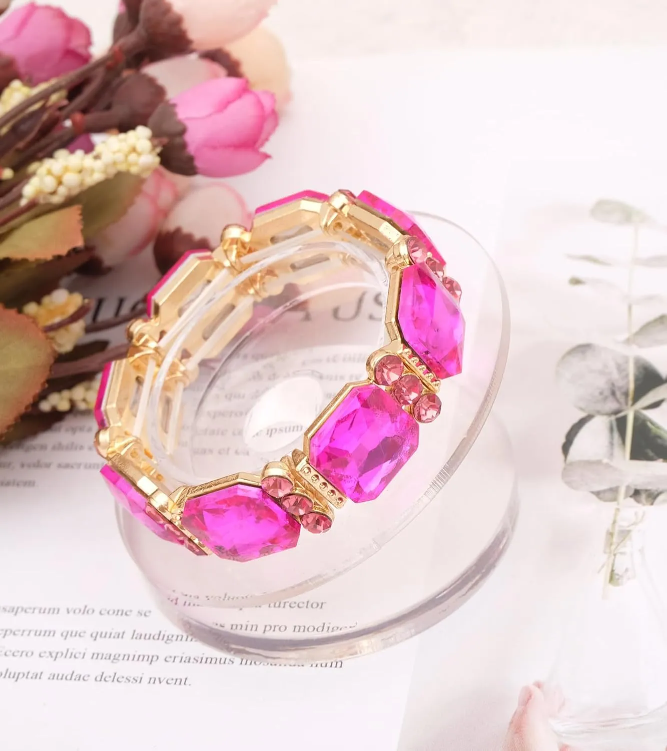 Square Octagon Cut Crystal Wide Stretch Bangle Bracelet for Women Evening Party Wedding Jewelry Bridal Costume Accessory #BAN01