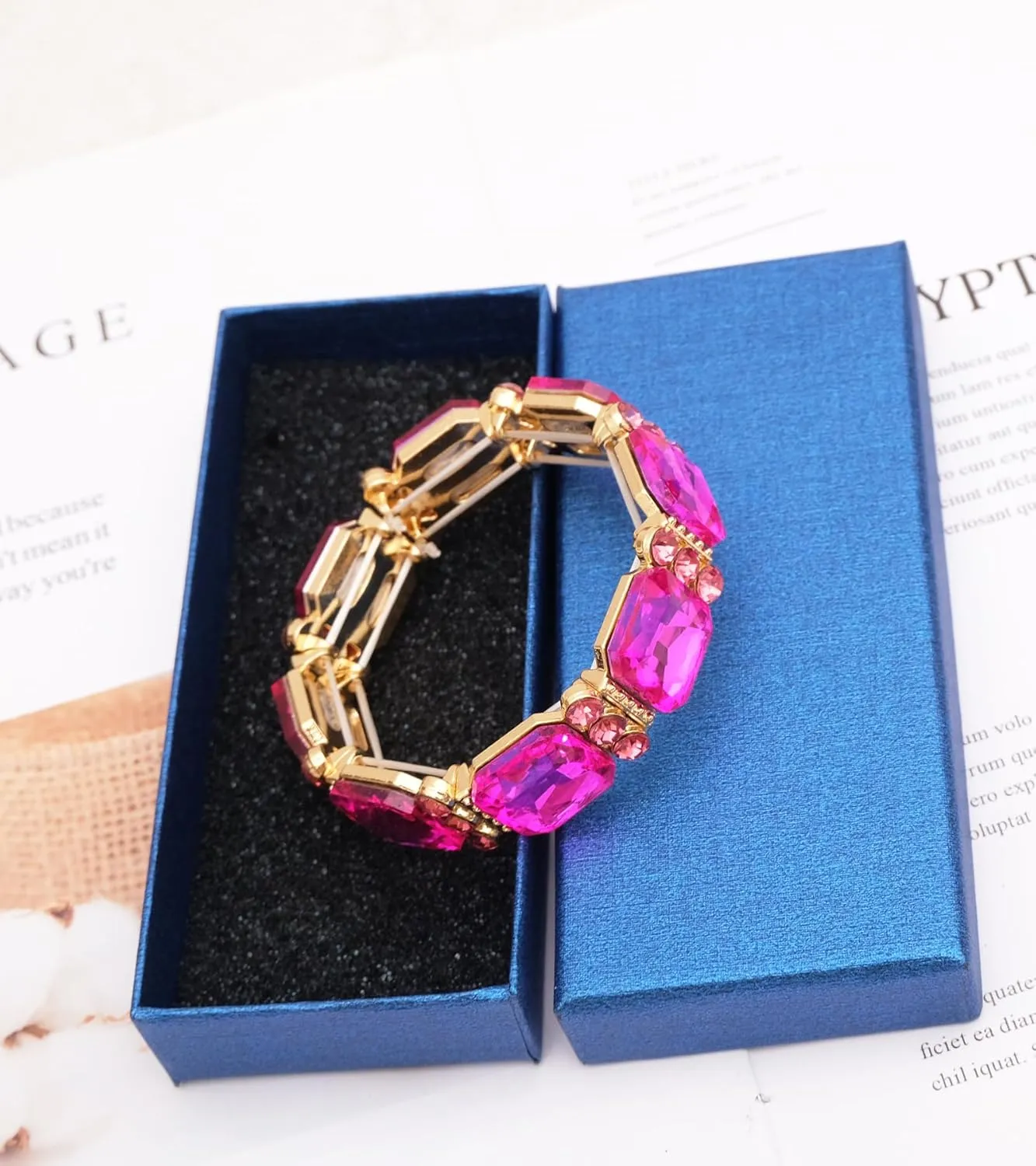 Square Octagon Cut Crystal Wide Stretch Bangle Bracelet for Women Evening Party Wedding Jewelry Bridal Costume Accessory #BAN01