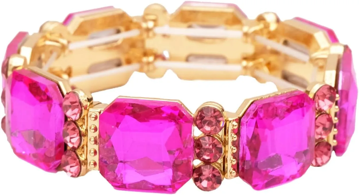 Square Octagon Cut Crystal Wide Stretch Bangle Bracelet for Women Evening Party Wedding Jewelry Bridal Costume Accessory #BAN01