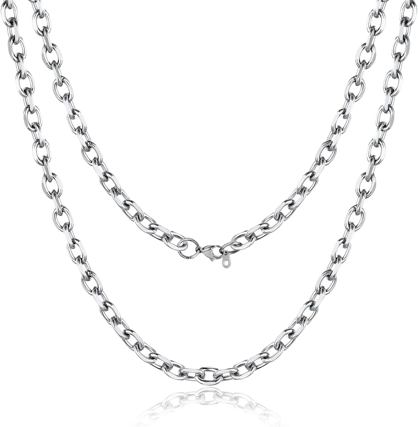 Stainless Steel Cable Chain Necklace for Men,Silver/Gold Plated Cuban Link Chains Mens 5mm/7mm/9mm/12mm Width,18"-30" Hip Hop Accessories Jewelry Gifts for Father's Day Valentine's Day Christmas