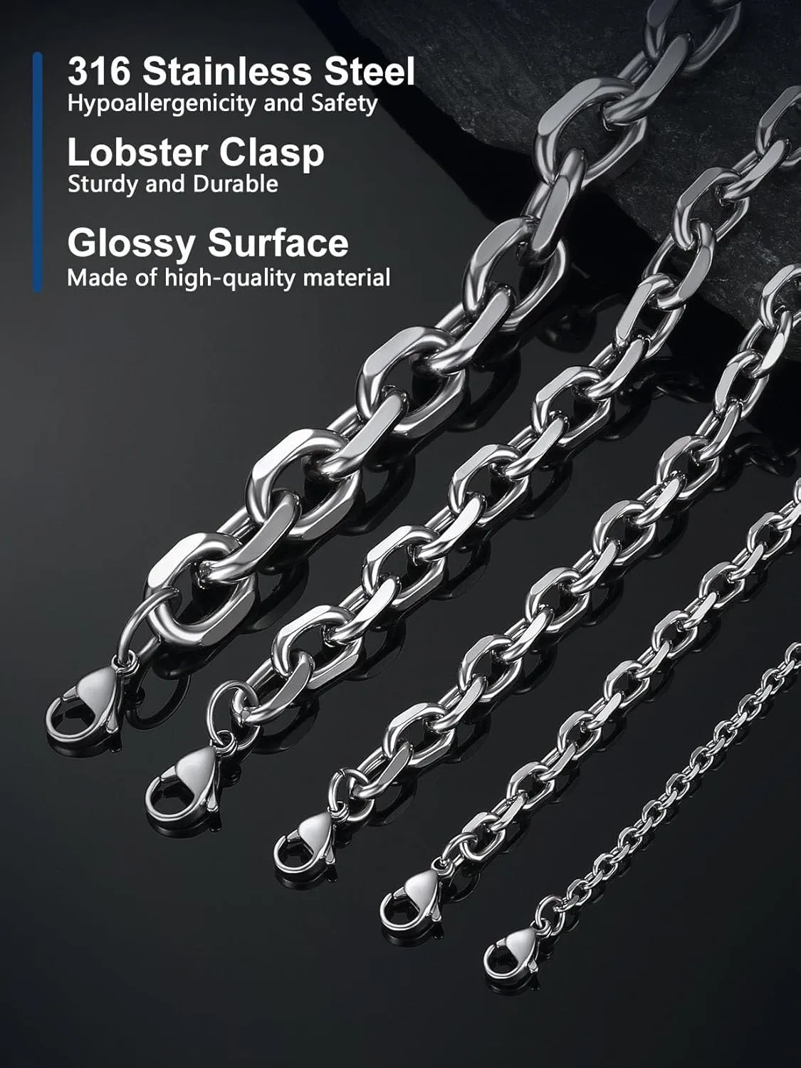 Stainless Steel Cable Chain Necklace for Men,Silver/Gold Plated Cuban Link Chains Mens 5mm/7mm/9mm/12mm Width,18"-30" Hip Hop Accessories Jewelry Gifts for Father's Day Valentine's Day Christmas