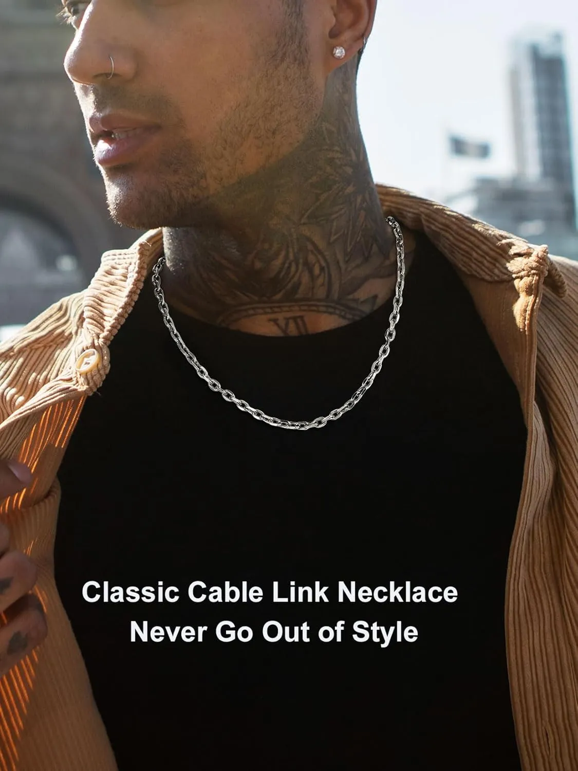 Stainless Steel Cable Chain Necklace for Men,Silver/Gold Plated Cuban Link Chains Mens 5mm/7mm/9mm/12mm Width,18"-30" Hip Hop Accessories Jewelry Gifts for Father's Day Valentine's Day Christmas