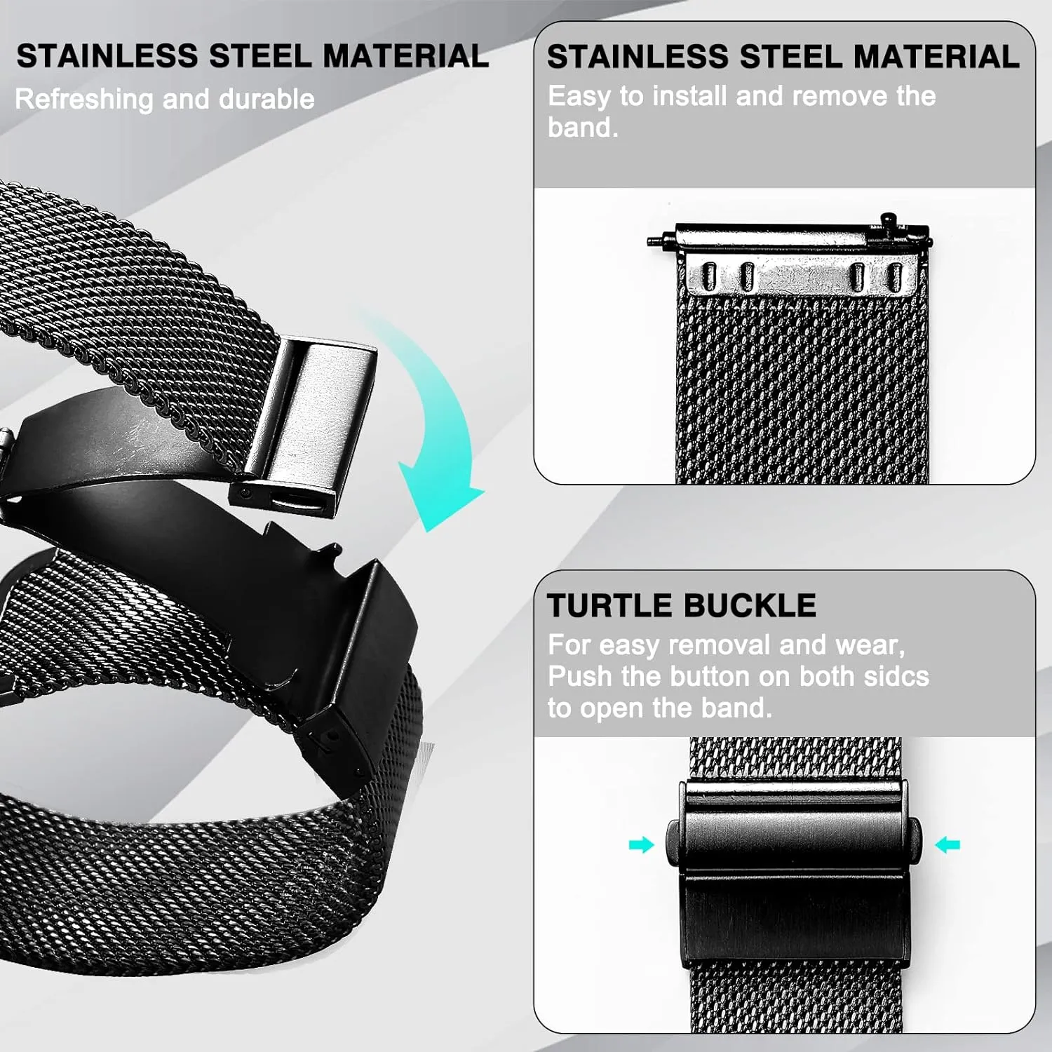 Stainless Steel Mesh Watch Band for Mens Women, Quick Release Mesh Watch Straps 18mm 20mm 22mm 24mm 24mm Black