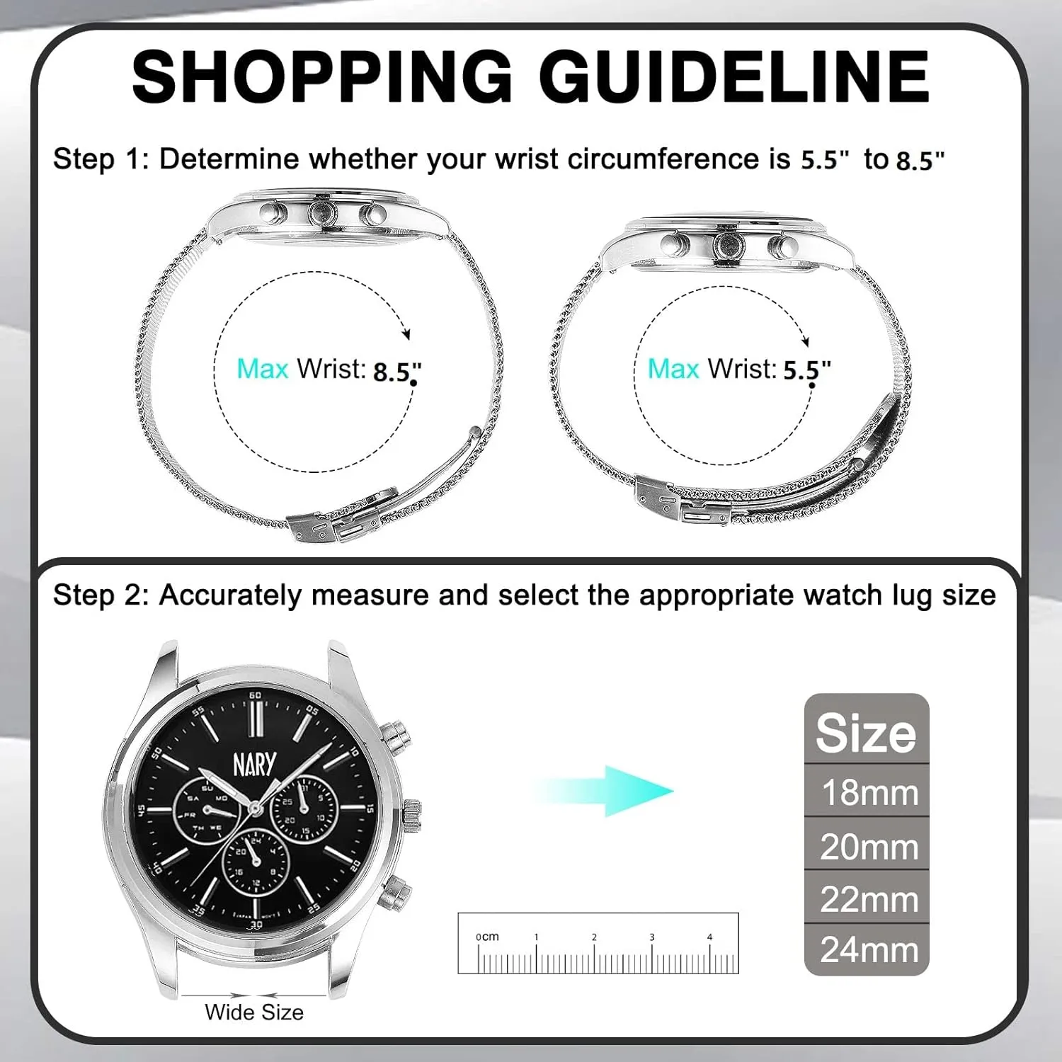 Stainless Steel Mesh Watch Band for Mens Women, Quick Release Mesh Watch Straps 18mm 20mm 22mm 24mm 24mm Black