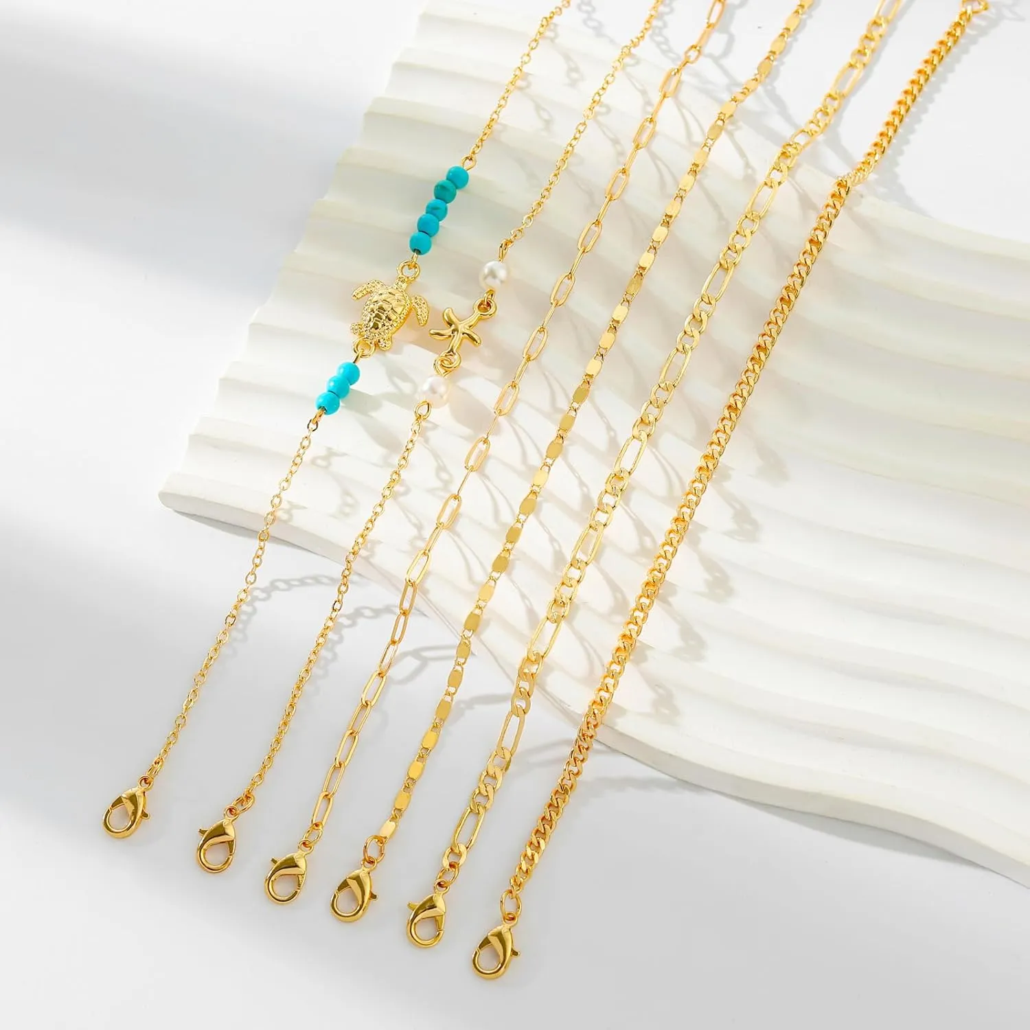 Starain 12pcs Women's Charm Anklet Set Gold Multilayer Adjustable Ankle Bracelets Boho Beach Foot Anklet for Women