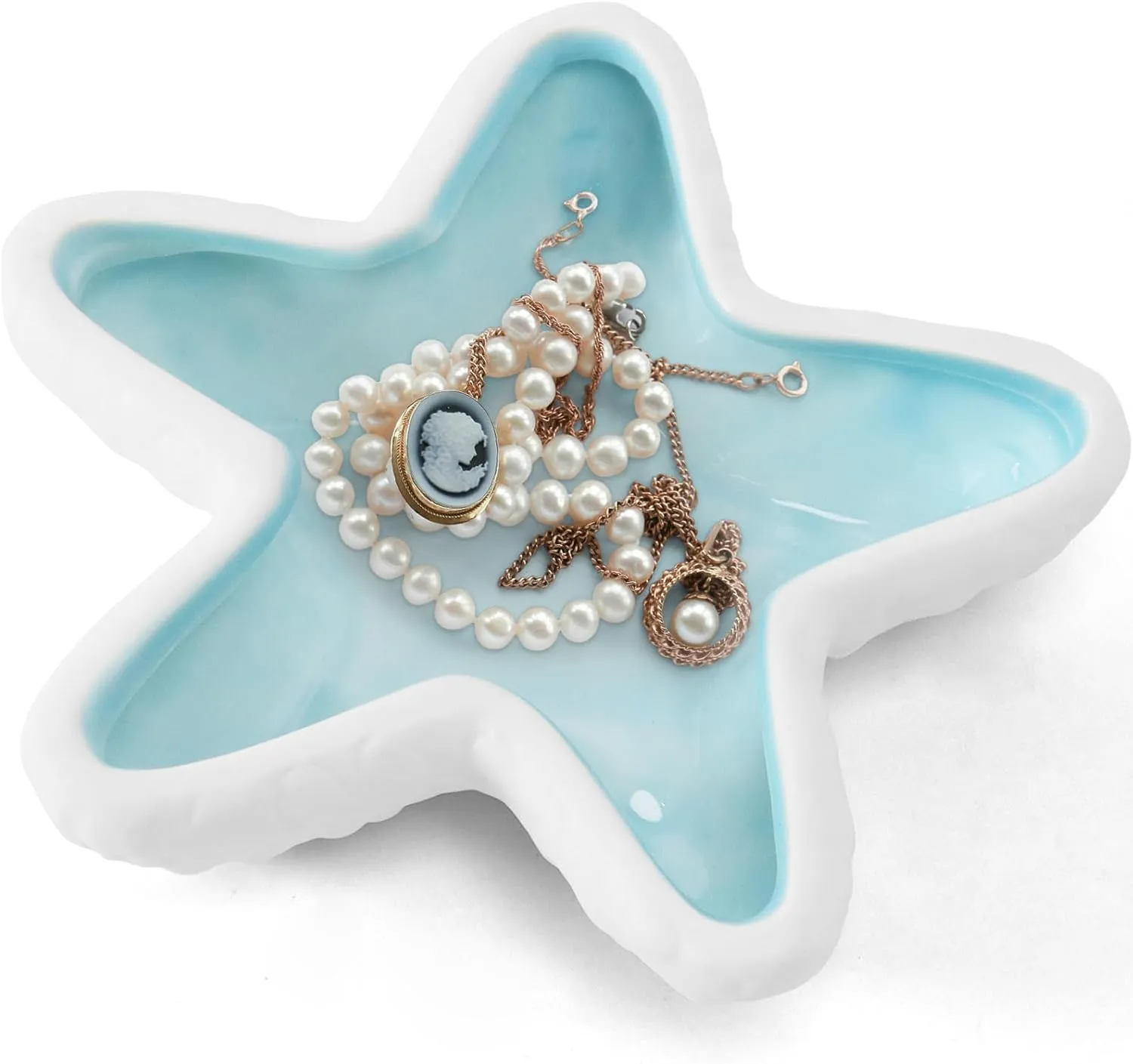 Starfish Jewelry Dish Tray Blue Ceramic Jewelry Holder Ring Dish Ocean Style Trinket Tray for Rings Earrings Necklaces Bracelet Jewelry Keys Table Decoration Supplies