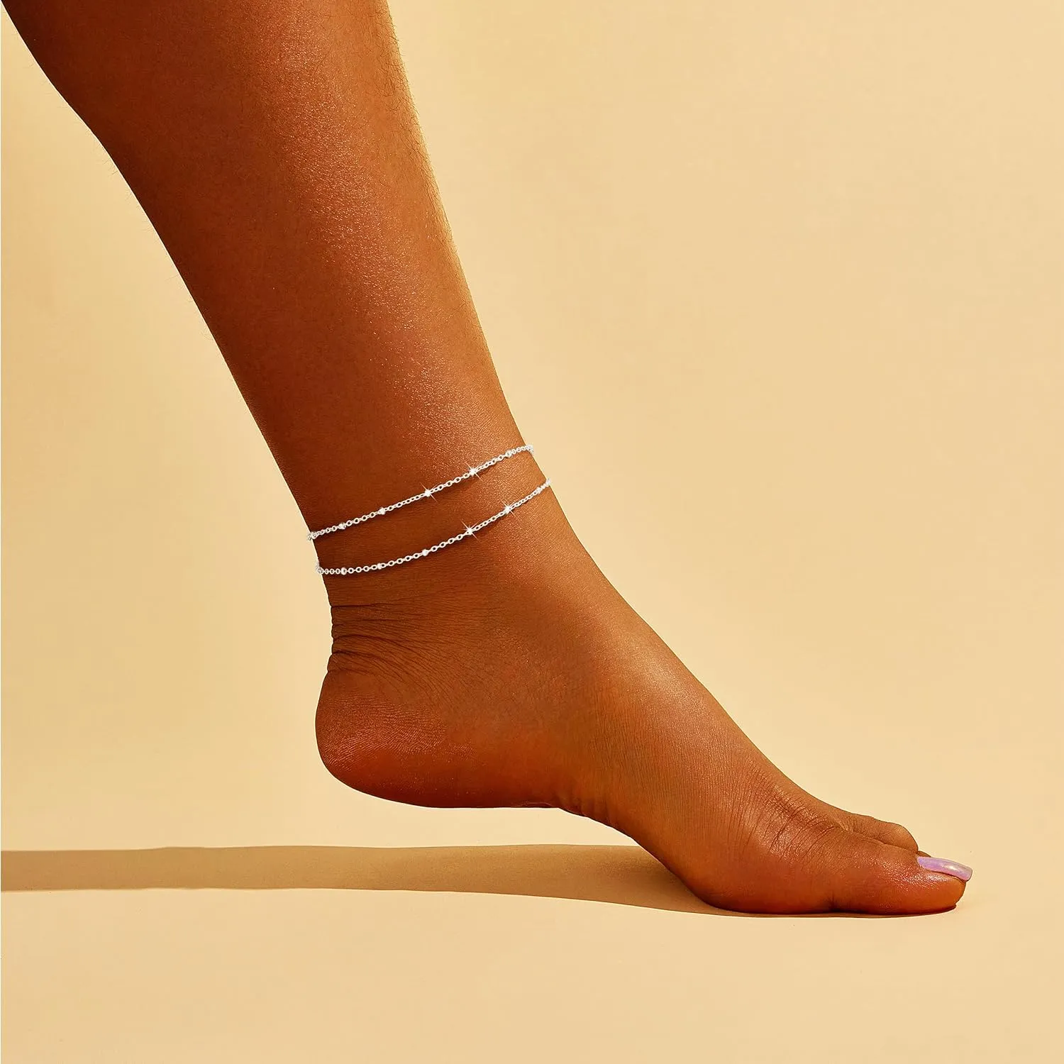 Sterling Silver Anklet Bracelets for Women Waterproof, 925 Sliver Plated CZ & Heart Charm Dainty Layer Anklets for Women Trendy, Simple Chain Anklets Set Gifts for Women, Jewelry Gifts for Her Women Mom Wife Girlfriend