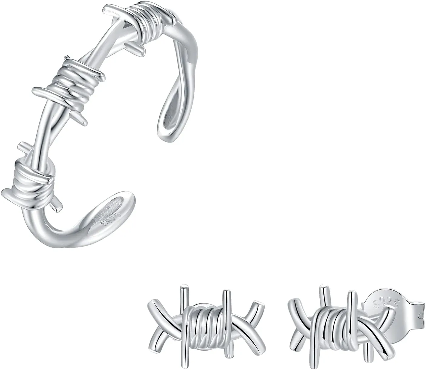 Sterling Silver Barbed Wire Crown of Twist Thorns Jewelry for Women Men Teens