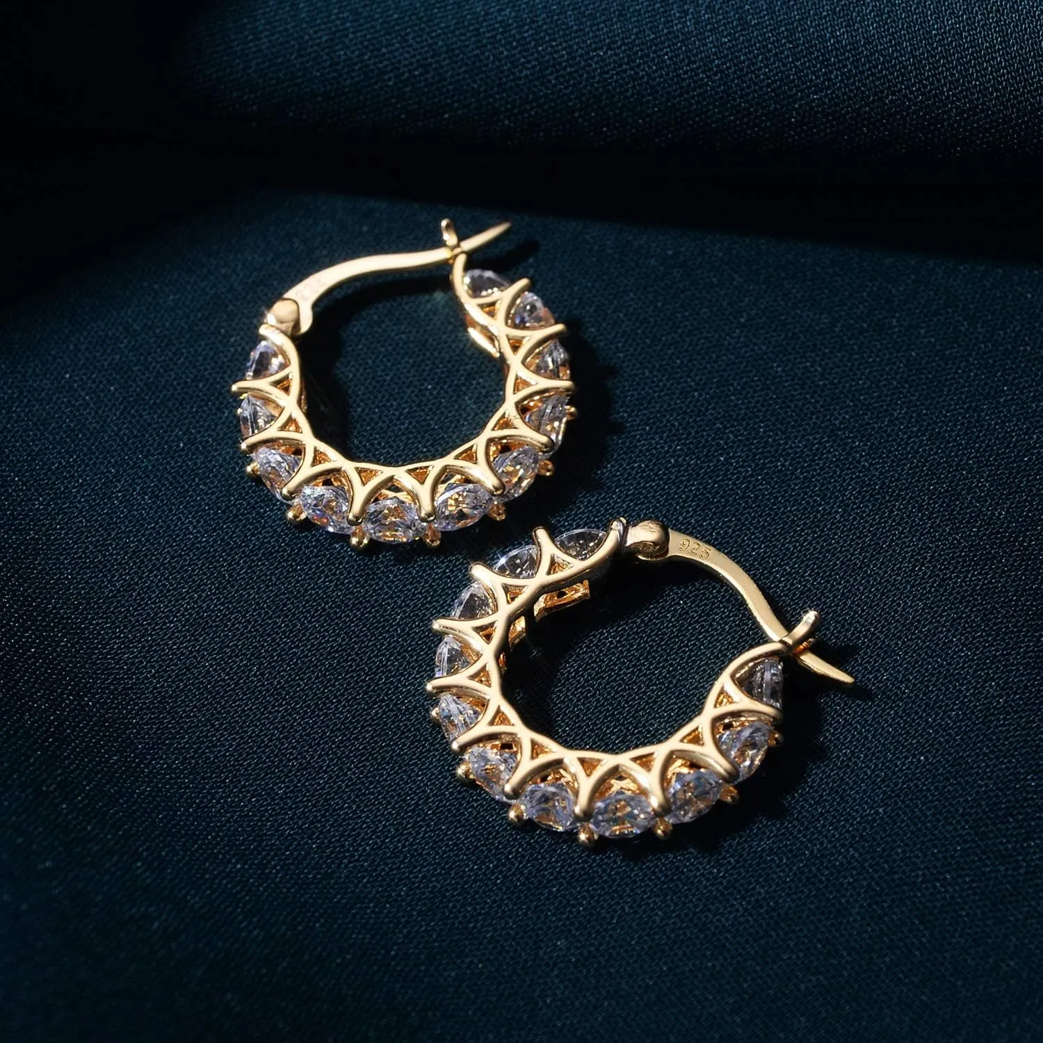 Sterling Silver Cubic Zirconia Hoop Earrings and 14k Gold Earrings, Hypoallergenic Diamond Huggies Earrings for Women