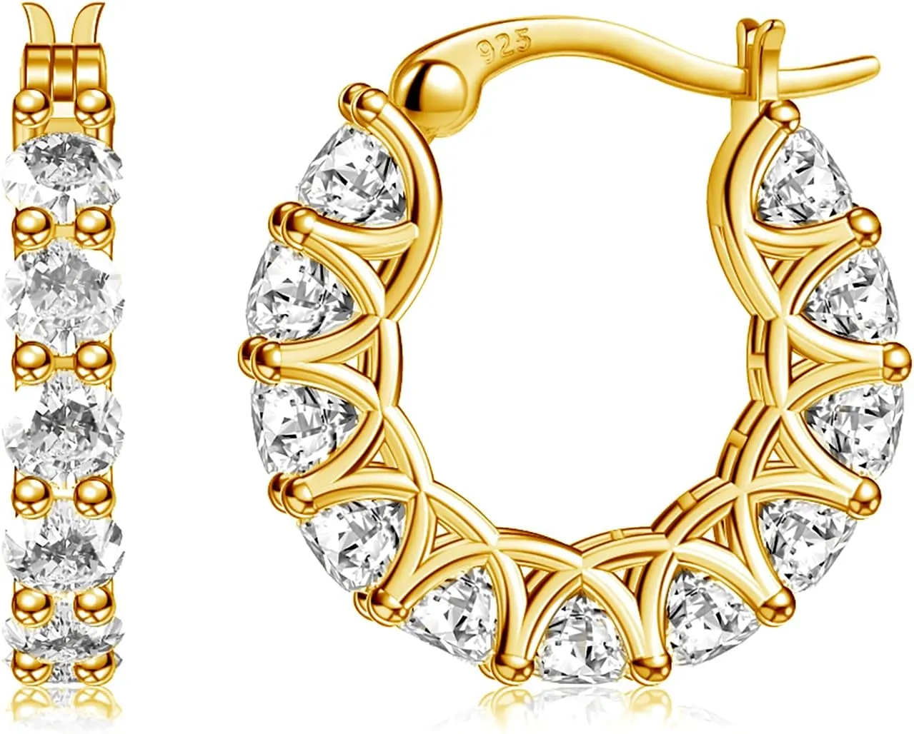 Sterling Silver Cubic Zirconia Hoop Earrings and 14k Gold Earrings, Hypoallergenic Diamond Huggies Earrings for Women