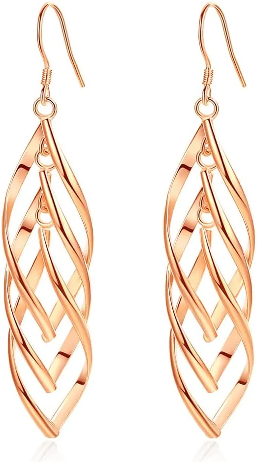 Sterling Silver Dangle Earrings Linear Swirl Wire Earrings Gold Drop Statement Earrings for Women