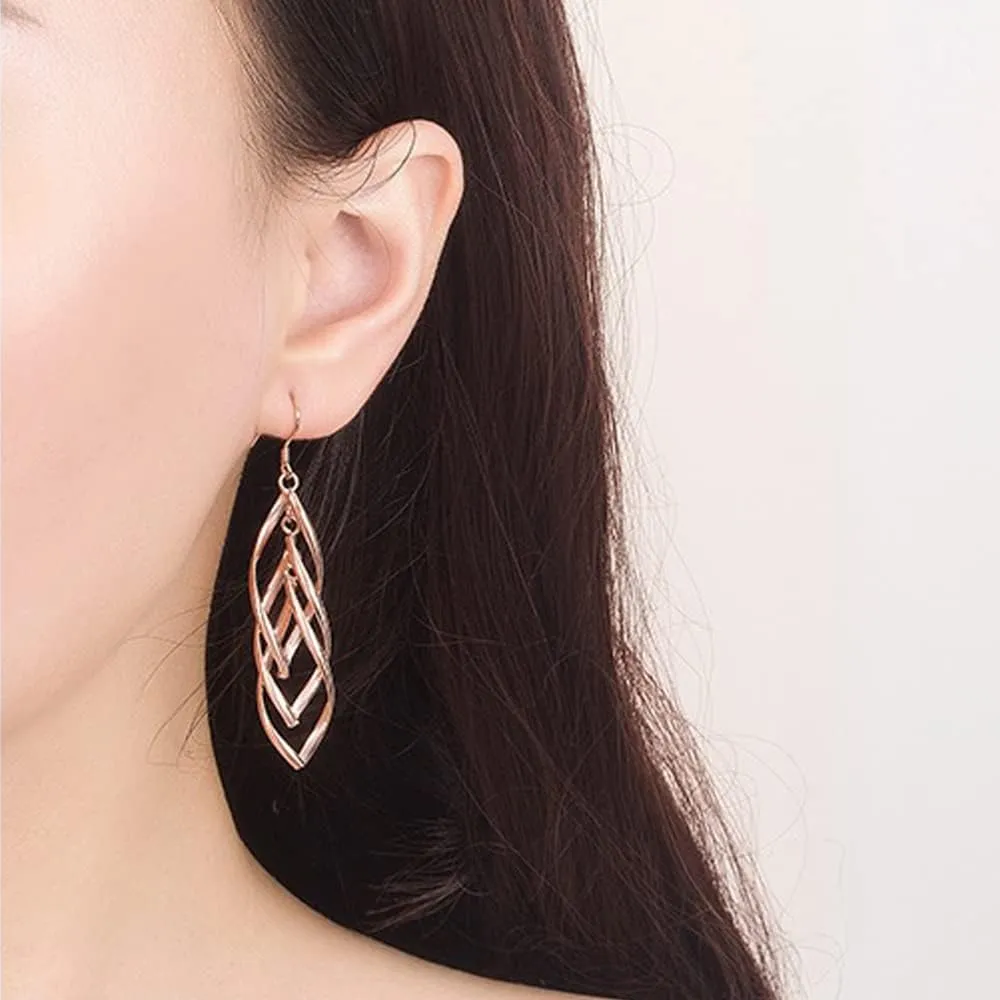 Sterling Silver Dangle Earrings Linear Swirl Wire Earrings Gold Drop Statement Earrings for Women