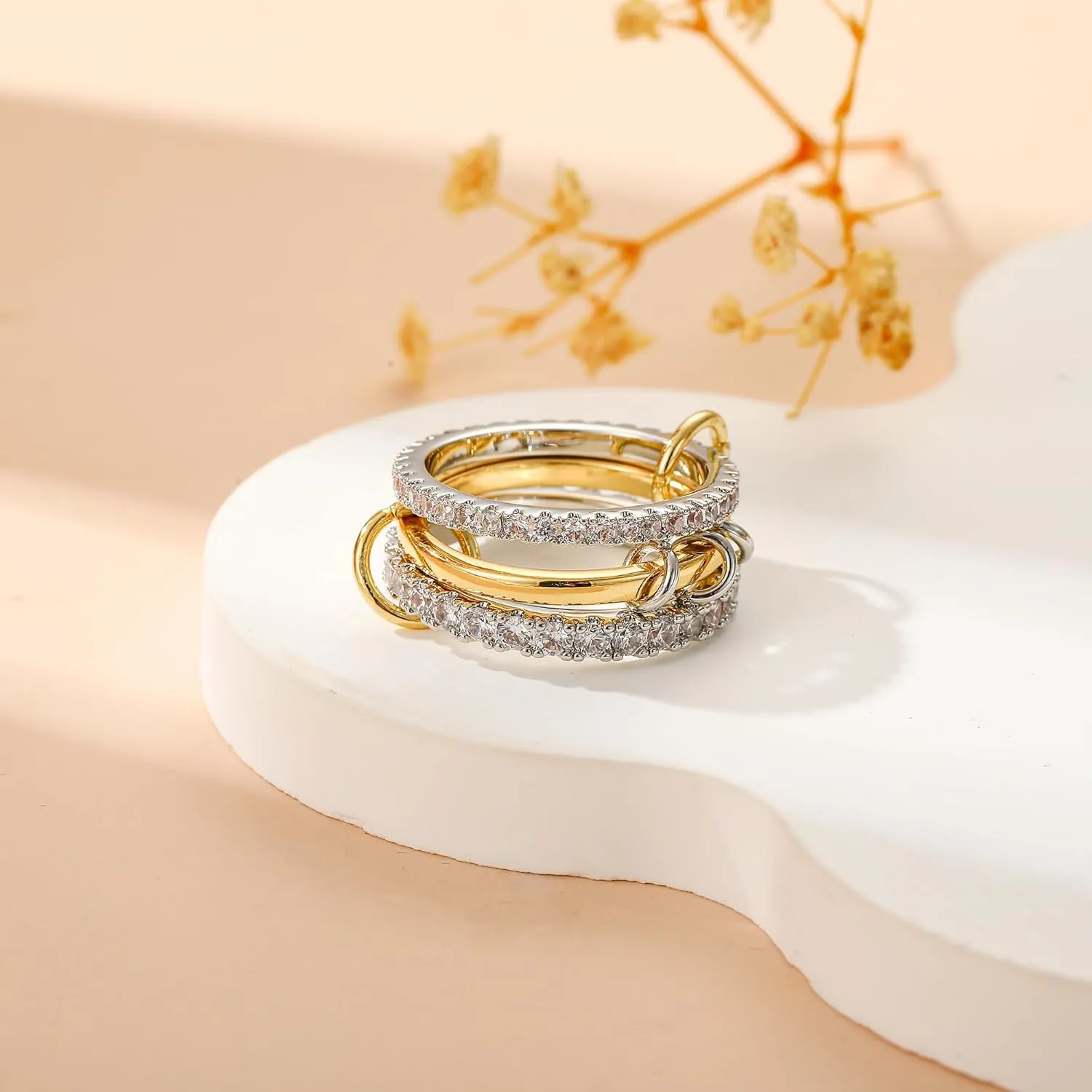 Sterling Silver Interlocked Stackable Rings for Women Mixed Thumb Ring Non Tarnish Multi Link Connected Ring Women Fidget Rings for Anxiety 6-10
