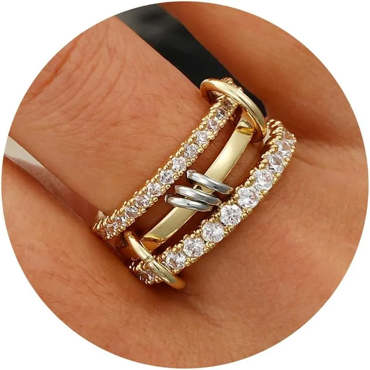 Sterling Silver Interlocked Stackable Rings for Women Mixed Thumb Ring Non Tarnish Multi Link Connected Ring Women Fidget Rings for Anxiety 6-10