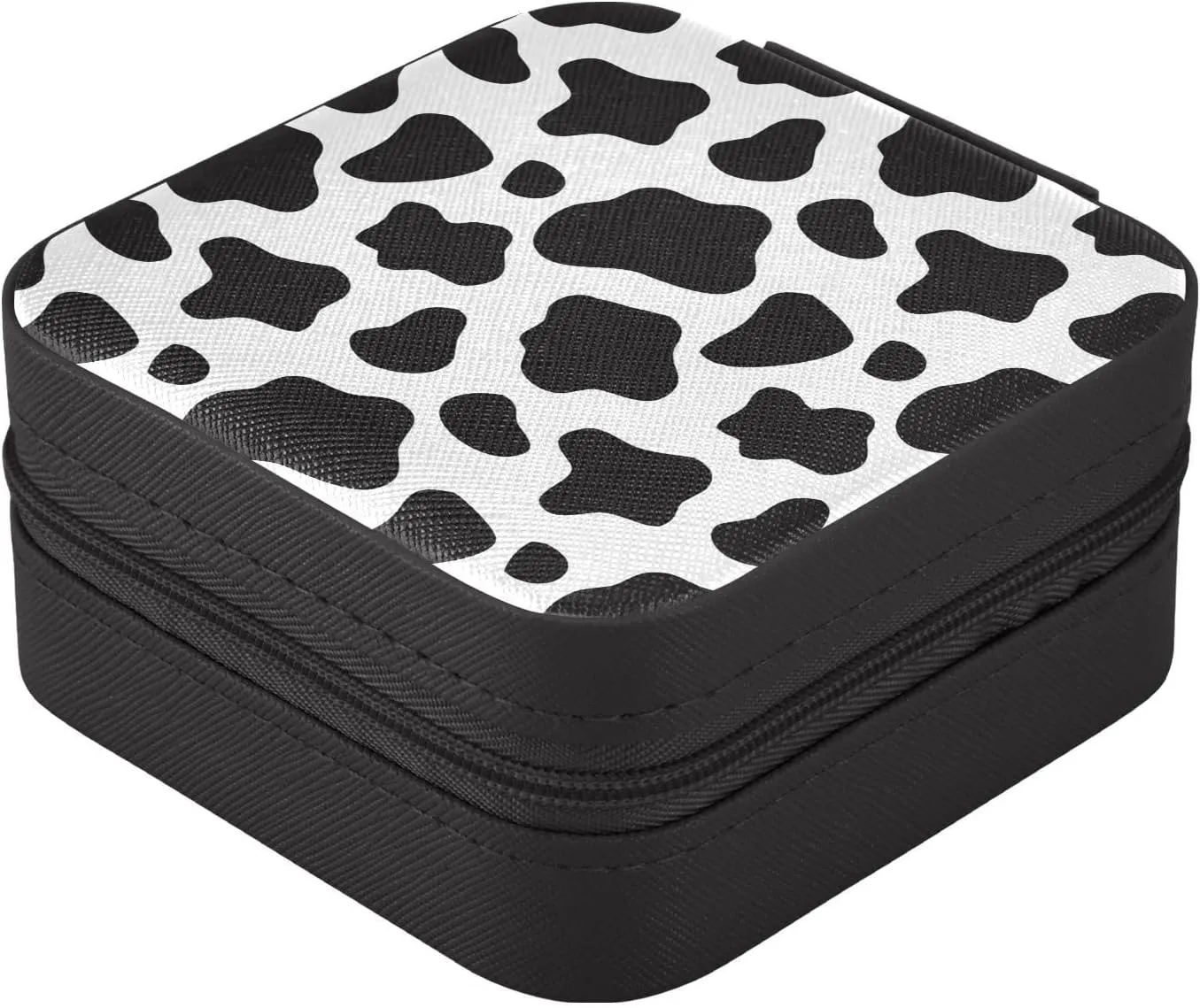 SUABO Black and White Cow Print Jewelry Box Necklace Ring Storage Organizer Mini Jewelry case Earrings Leather Jewelry Travel Organizer for Women Girls Girlfriend Wife Gift