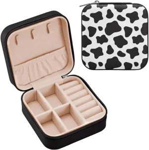 SUABO Black and White Cow Print Jewelry Box Necklace Ring Storage Organizer Mini Jewelry case Earrings Leather Jewelry Travel Organizer for Women Girls Girlfriend Wife Gift