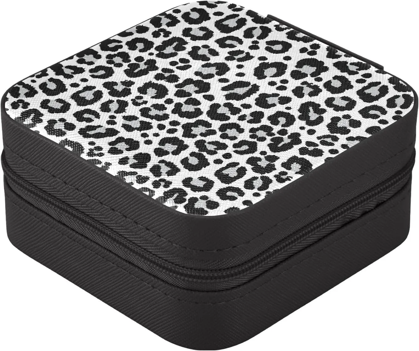 SUABO Black Leopard Jewelry Box Necklace Ring Storage Organizer Mini Jewelry case Earrings Leather Jewelry Travel Organizer for Women Girls Girlfriend Wife Gift