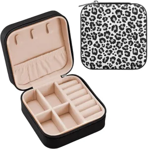 SUABO Black Leopard Jewelry Box Necklace Ring Storage Organizer Mini Jewelry case Earrings Leather Jewelry Travel Organizer for Women Girls Girlfriend Wife Gift