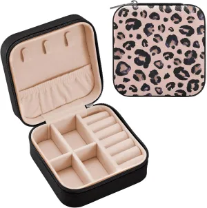 SUABO Leopard Print Cheetah Pink Jewelry Box Necklace Ring Storage Organizer Mini Jewelry case Earrings Leather Jewelry Travel Organizer for Women Girls Girlfriend Wife Gift