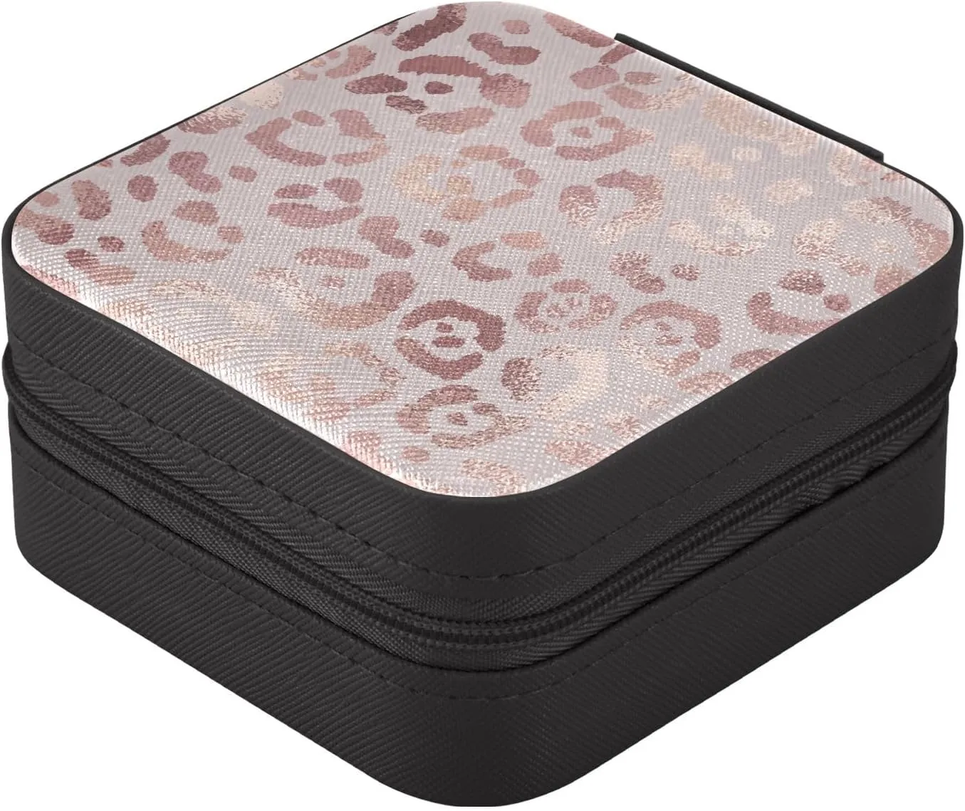 SUABO Leopard Print Cheetah Rose Gold Jewelry Box Necklace Ring Storage Organizer Mini Jewelry case Earrings Leather Jewelry Travel Organizer for Women Girls Girlfriend Wife Gift
