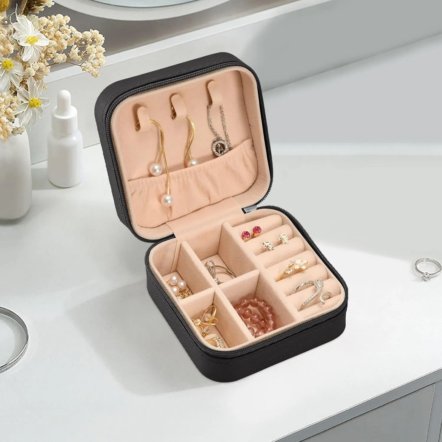 SUABO Leopard Print Cheetah Rose Gold Jewelry Box Necklace Ring Storage Organizer Mini Jewelry case Earrings Leather Jewelry Travel Organizer for Women Girls Girlfriend Wife Gift
