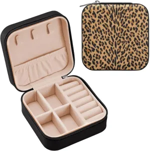 SUABO Yellow Leopard Print Cheetah Jewelry Box Necklace Ring Storage Organizer Mini Jewelry case Earrings Leather Jewelry Travel Organizer for Women Girls Girlfriend Wife Gift