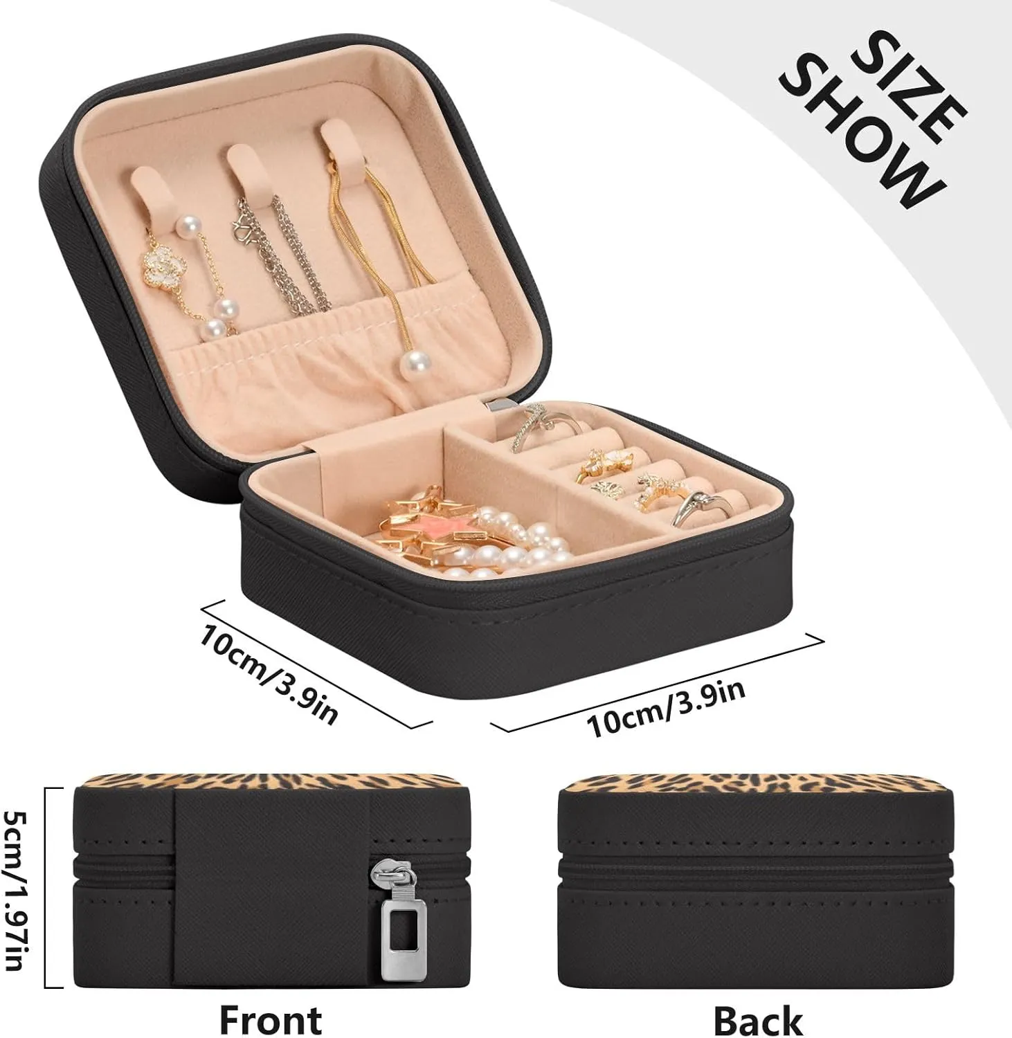 SUABO Yellow Leopard Print Cheetah Jewelry Box Necklace Ring Storage Organizer Mini Jewelry case Earrings Leather Jewelry Travel Organizer for Women Girls Girlfriend Wife Gift
