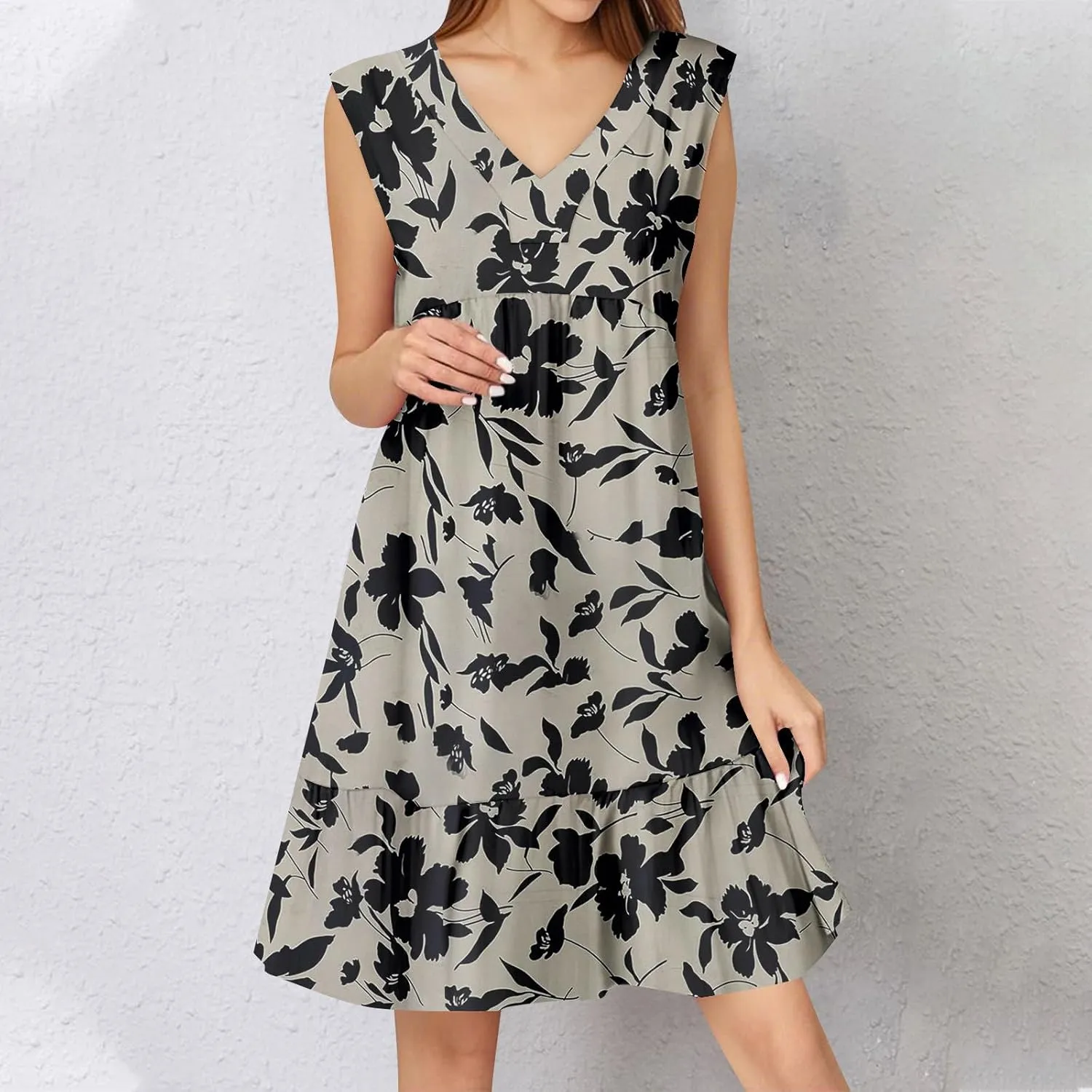 Summer Dresses for Women 2025 Sleeveless V Neck Mini Dress Flowy Boho Floral Ruffle A Line Swing Beach Sundress