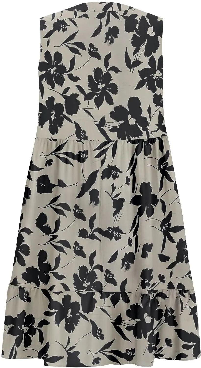 Summer Dresses for Women 2025 Sleeveless V Neck Mini Dress Flowy Boho Floral Ruffle A Line Swing Beach Sundress
