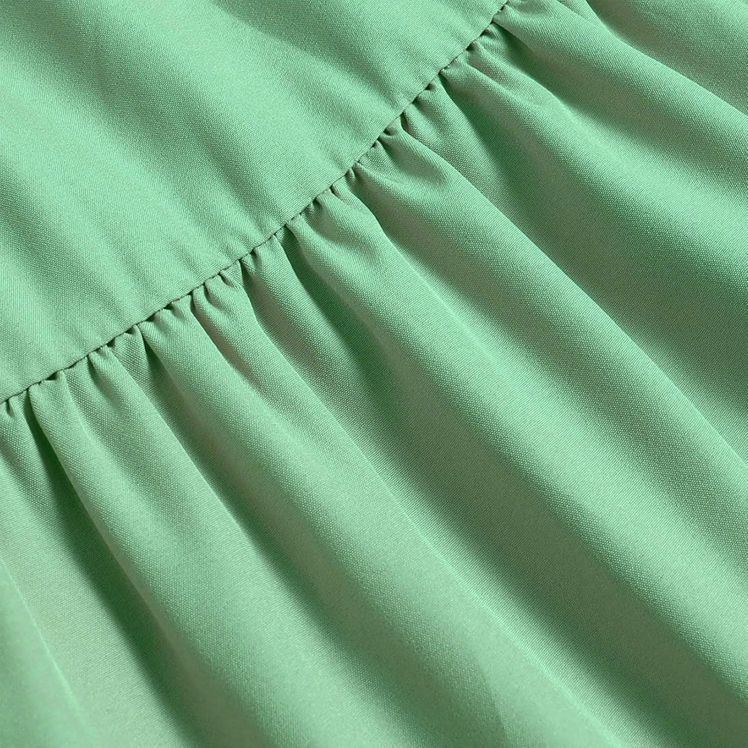 Summer Midi Skirt for Women Drawstring Elastic Waist Knee Length Skirt Smocked Tiered A-Line Solid Color Swing Skirts