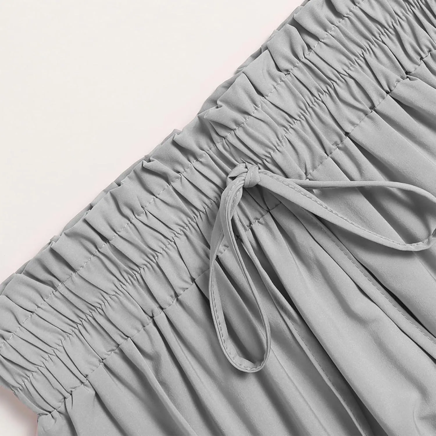 Summer Midi Skirt for Women Drawstring Elastic Waist Knee Length Skirt Smocked Tiered A-Line Solid Color Swing Skirts
