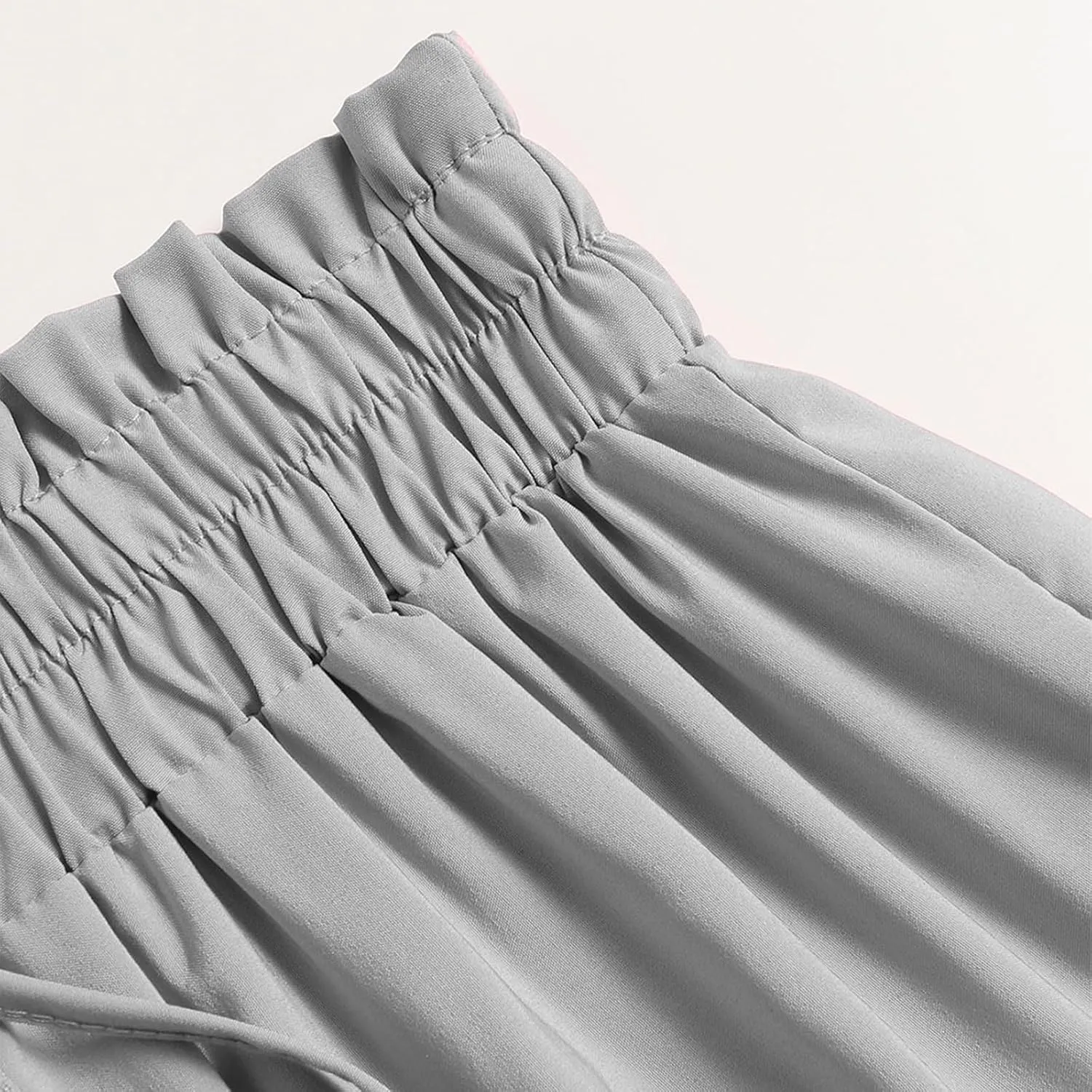 Summer Midi Skirt for Women Drawstring Elastic Waist Knee Length Skirt Smocked Tiered A-Line Solid Color Swing Skirts