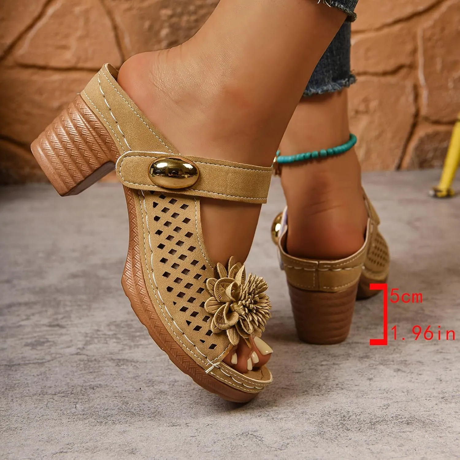 Summer Sandals For Women 2025,Peep Toe Backless Slingback Orthopedic Cutout Flower Slide Sandal Strappy Chunky Heels Slip On Slippers Ladies Comfy Dressy Shoes for Outdoor Indoor Daily Wear