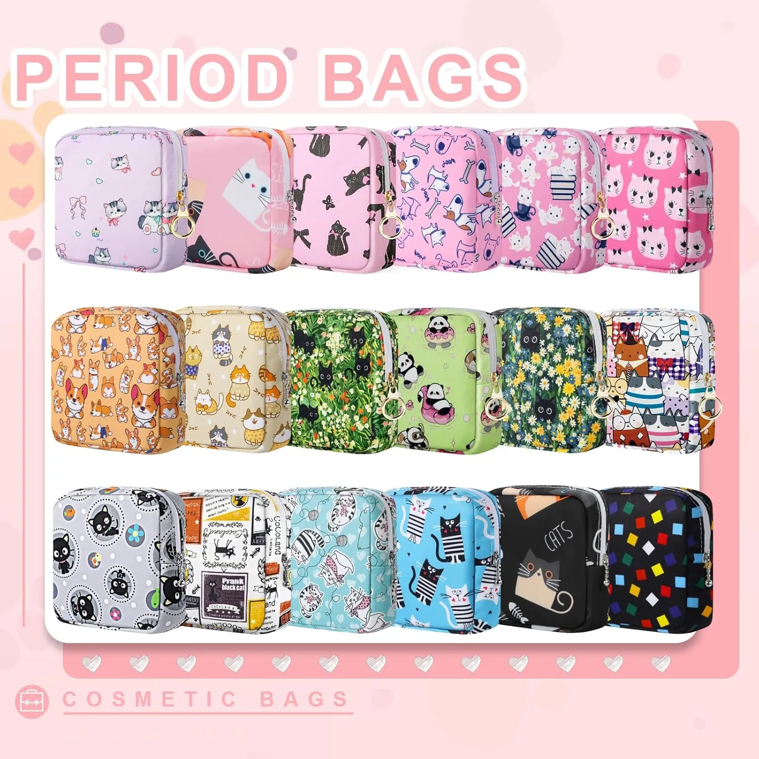 Tampon Holder for Purse, Canvas Period Bag Sanitary Napkin Storage Bag for Girls Womens, Portable Feminine Emergency Pad Period Pouch(Bow-Tie Black Cat)