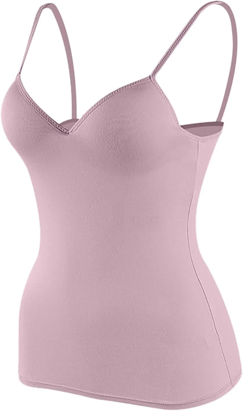 Tank Top with Built in Bra for Women Adjustable Spaghetti Strap Cami Tank Shelf Bra Camisole Tops Undershirts
