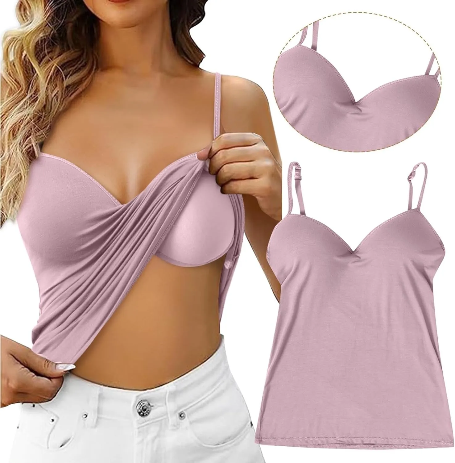 Tank Top with Built in Bra for Women Adjustable Spaghetti Strap Cami Tank Shelf Bra Camisole Tops Undershirts