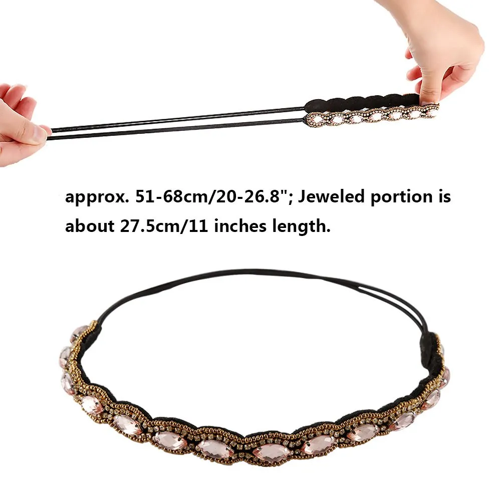 Teenitor 5pcs Hairbands for Women, 5 Rhinestone Beaded Headbands, Head Bands for Women's Hair Fashionable Handmade Crystal Beaded Elastic hairbands, 20-26.8"(51-68cm), 1 Count (Pack of 5), HAIRBAND