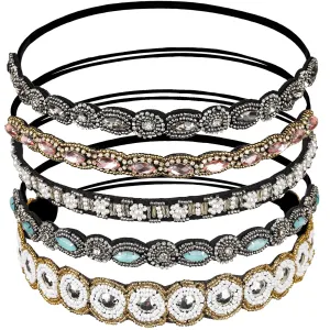 Teenitor 5pcs Hairbands for Women, 5 Rhinestone Beaded Headbands, Head Bands for Women's Hair Fashionable Handmade Crystal Beaded Elastic hairbands, 20-26.8"(51-68cm), 1 Count (Pack of 5), HAIRBAND
