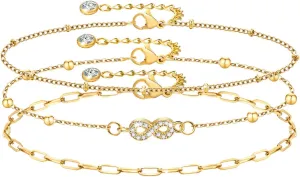 TempBeau Gold Ankle Bracelets for Women 3Pcs Set Layered Adjustable Chain Link Anklets for Women Summer Beach Foot Jewely Brithday Gifts fo Women Girlfriend Wife Mom