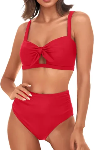 Tempt Me Women Two Piece Swimsuits High Waisted Bikini Set Tummy Control Ruched Tie Knot Bathing Suits