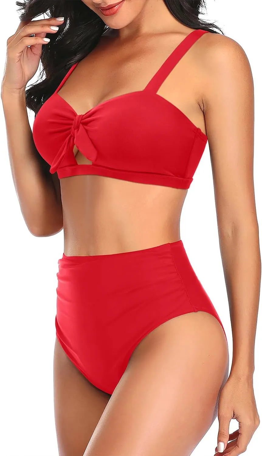 Tempt Me Women Two Piece Swimsuits High Waisted Bikini Set Tummy Control Ruched Tie Knot Bathing Suits